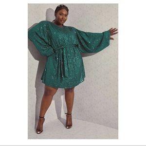 In the Style Emerald Green Sequin Dress with Balloon Sleeves